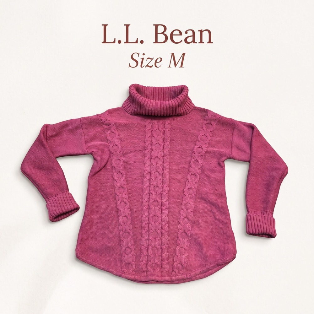 Women's L.L. Bean Turtleneck Sweater Cable Knit Medium Burgundy